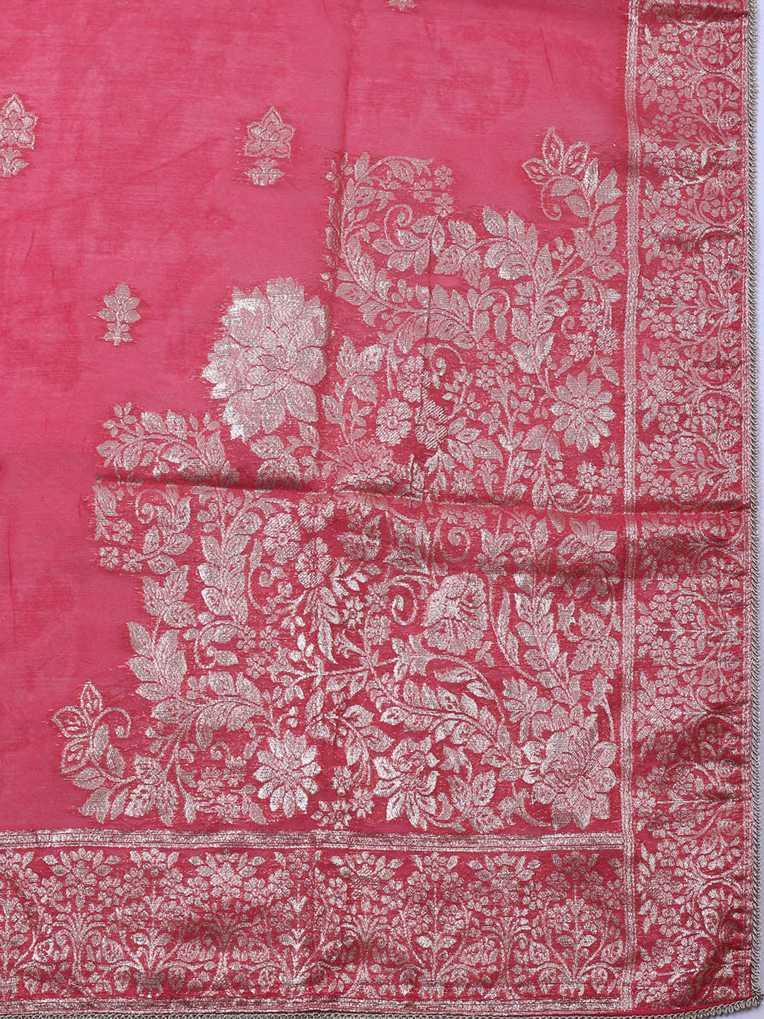 Embroidered Chanderi Unstitched Suit With Pant &amp; Dupatta