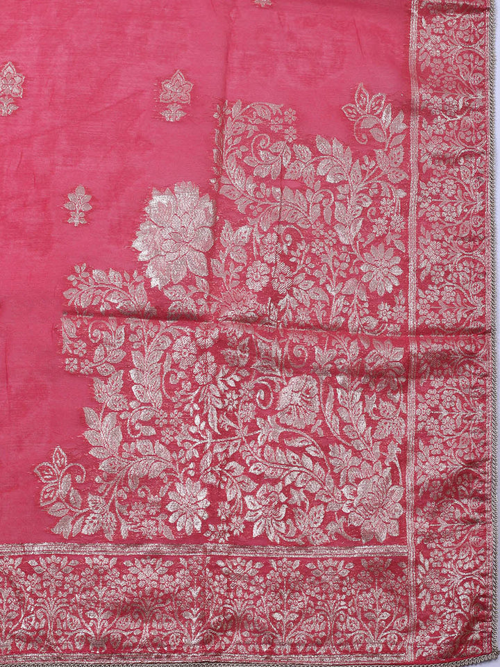 Embroidered Chanderi Unstitched Suit With Pant &amp; Dupatta