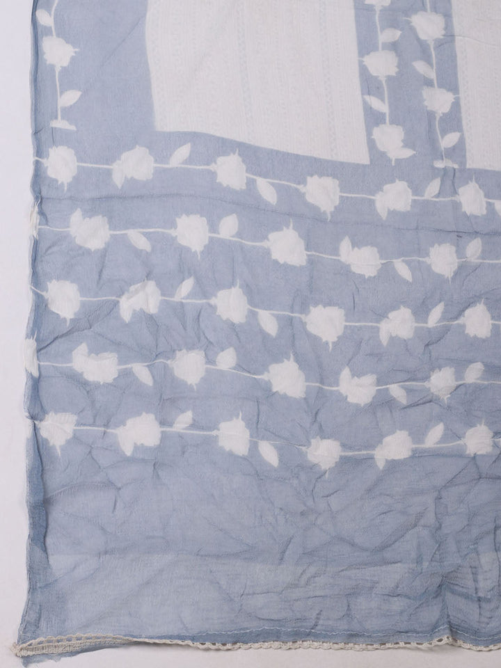 Embroidered Cotton Unstitched Suit With Pant Dupatta
