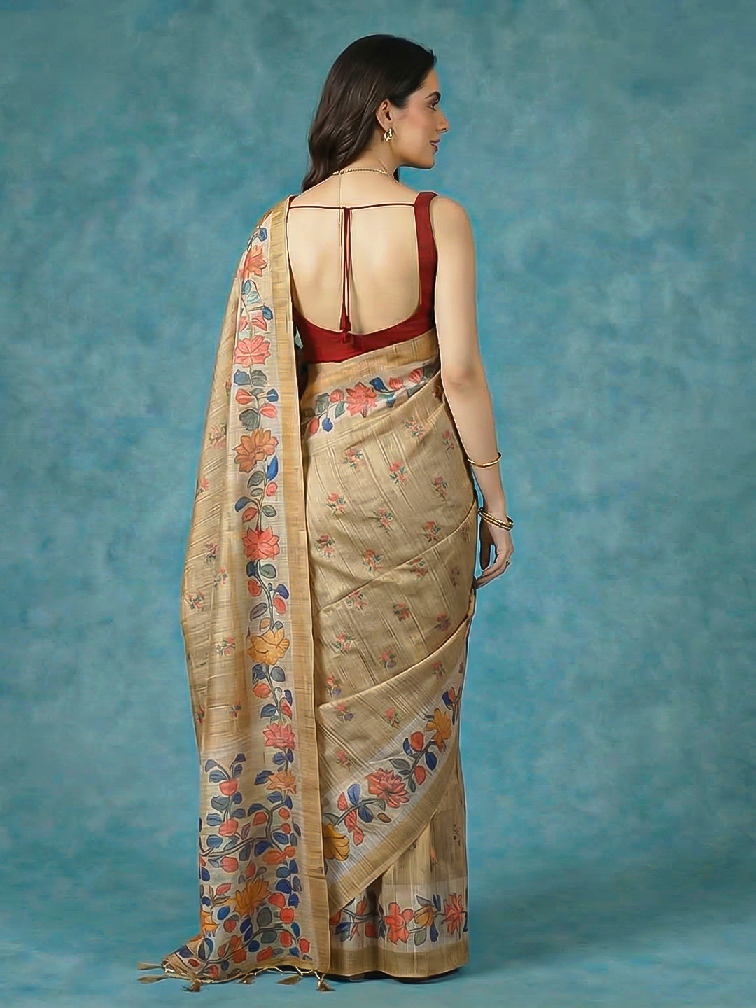 Floral Print Tussar Silk Saree
