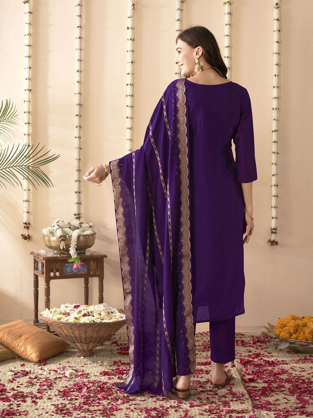 Embroidered Silk Kurta With Pant &amp; Dupatta