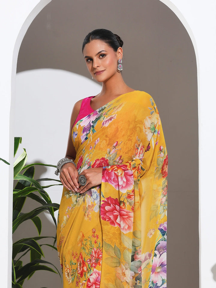 Floral Printed Georgette Saree