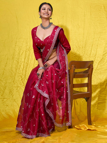 Sequence Embroidery Organza Saree