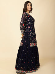 Resham Jaal Embroidered Georgette Kurta With Lehenga & Dupatta