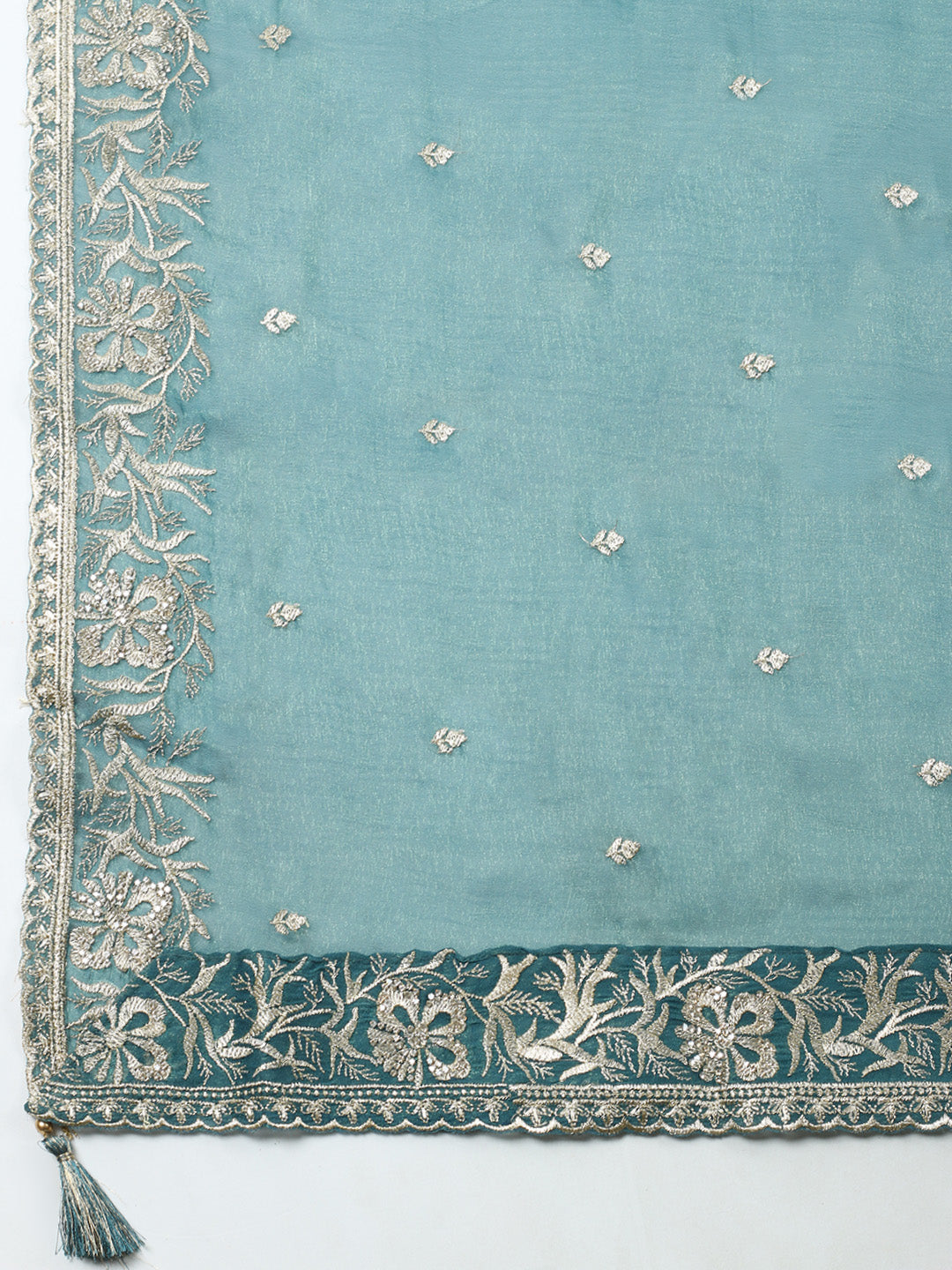 Embroidered Tissue Unstitched Suit With Pant &amp; Dupatta