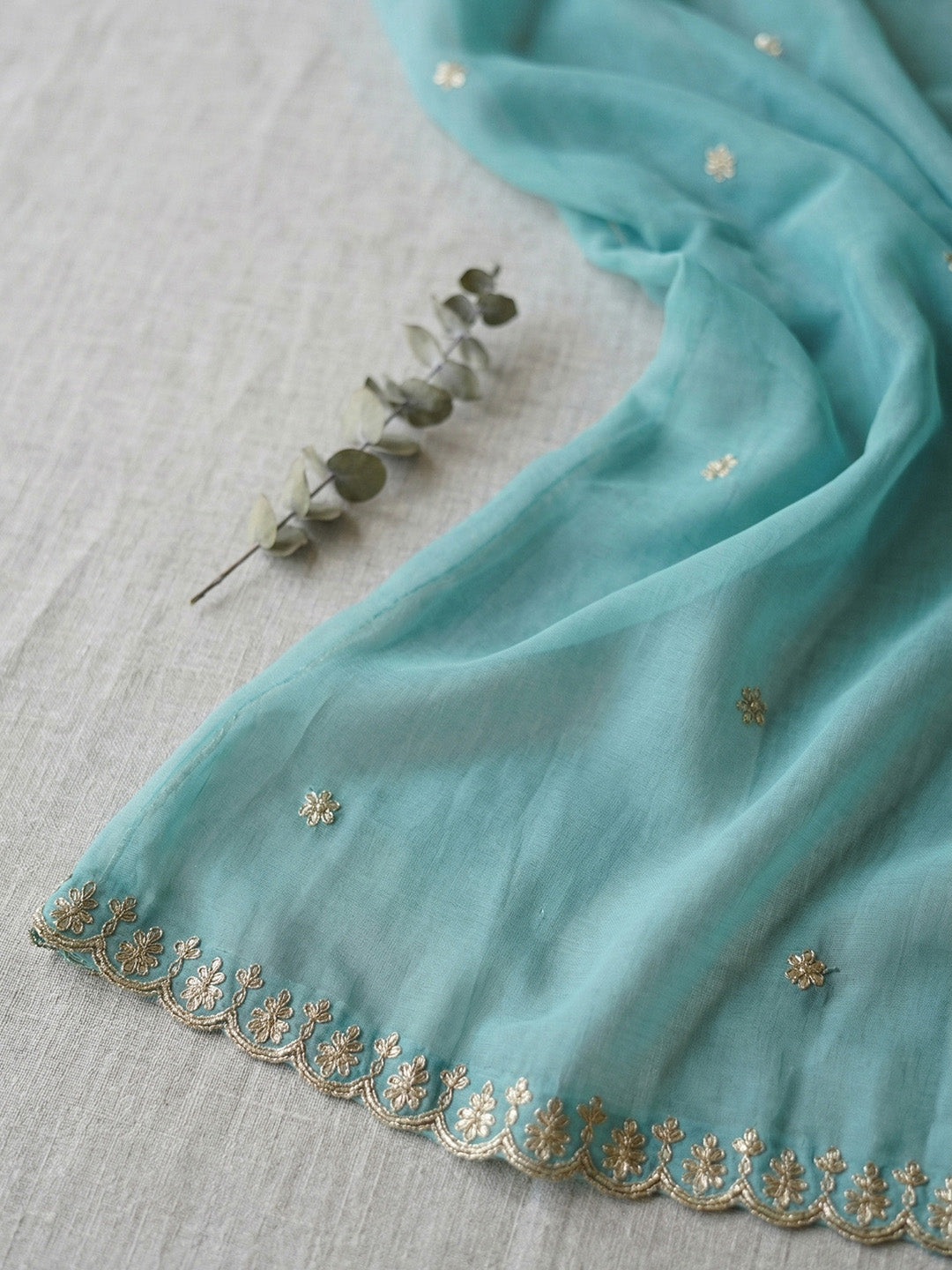 Embroidered Chanderi Unstitched Suit With Pant &amp; Dupatta