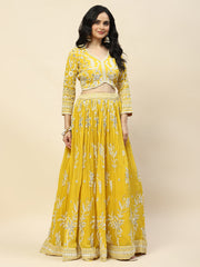 Resham Jaal Embroidered Georgette Choli With Lehenga & Dupatta