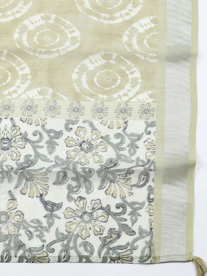 Embroidered Linen Blend Unstitched Suit With Pant Dupatta