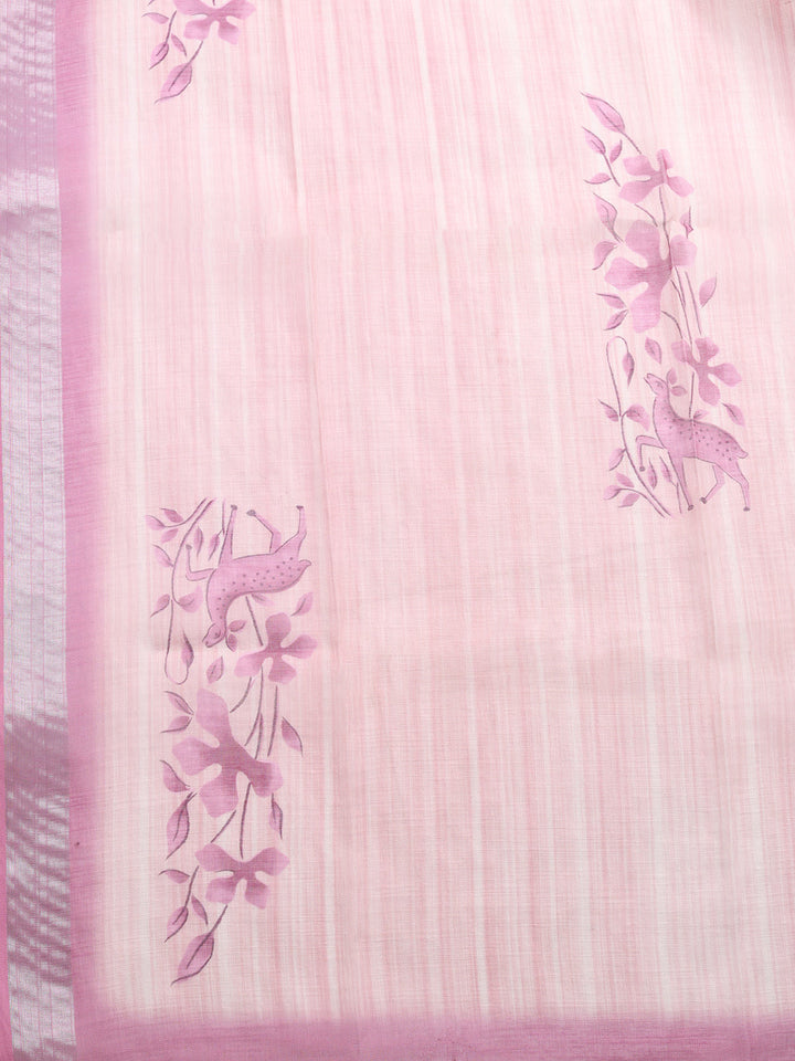 Printed Linen Blend Unstitched Suit With Pant &amp; Dupatta