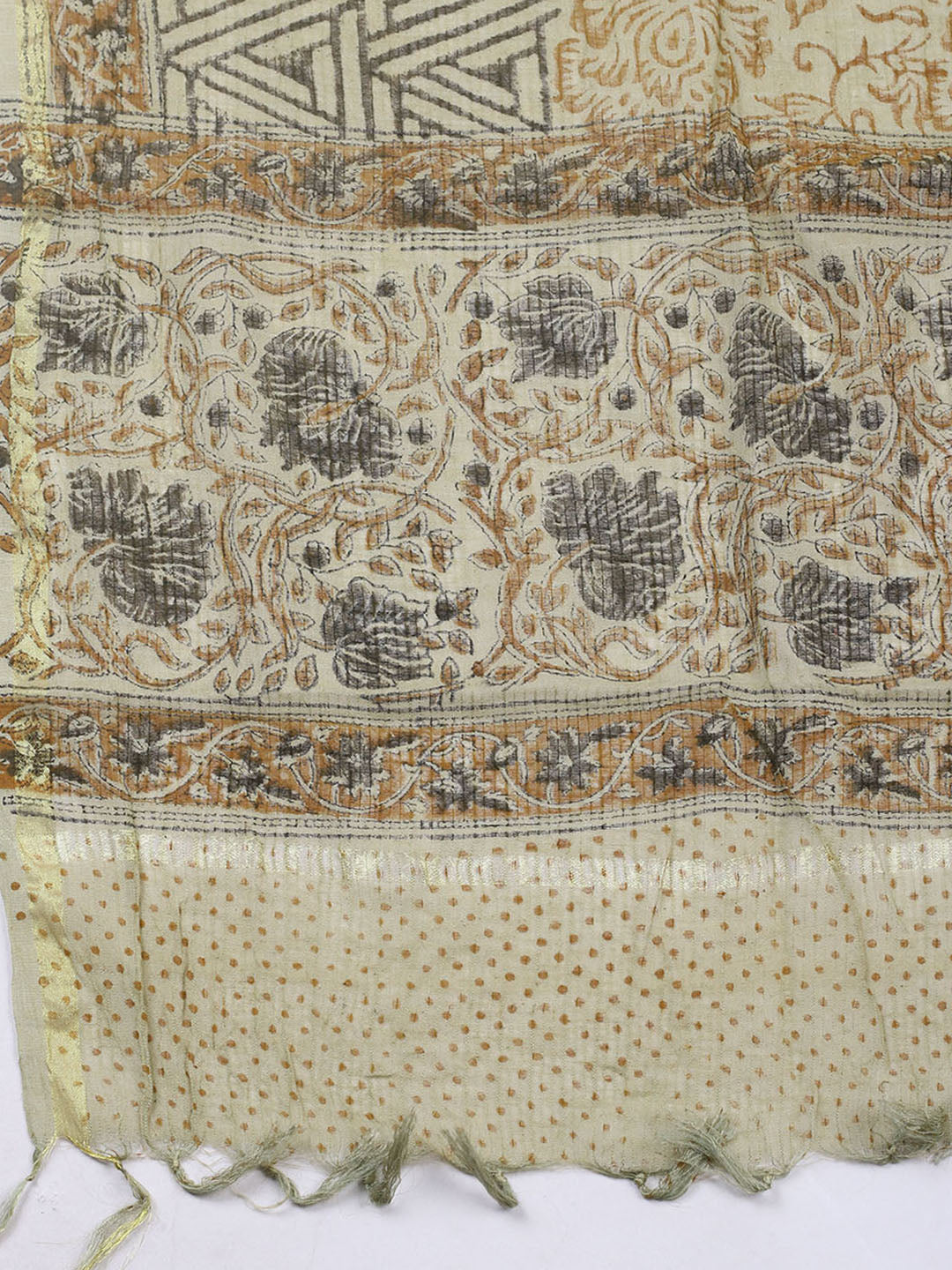 Printed Cotton Blend Unstitched Suit With Pant &amp; Dupatta