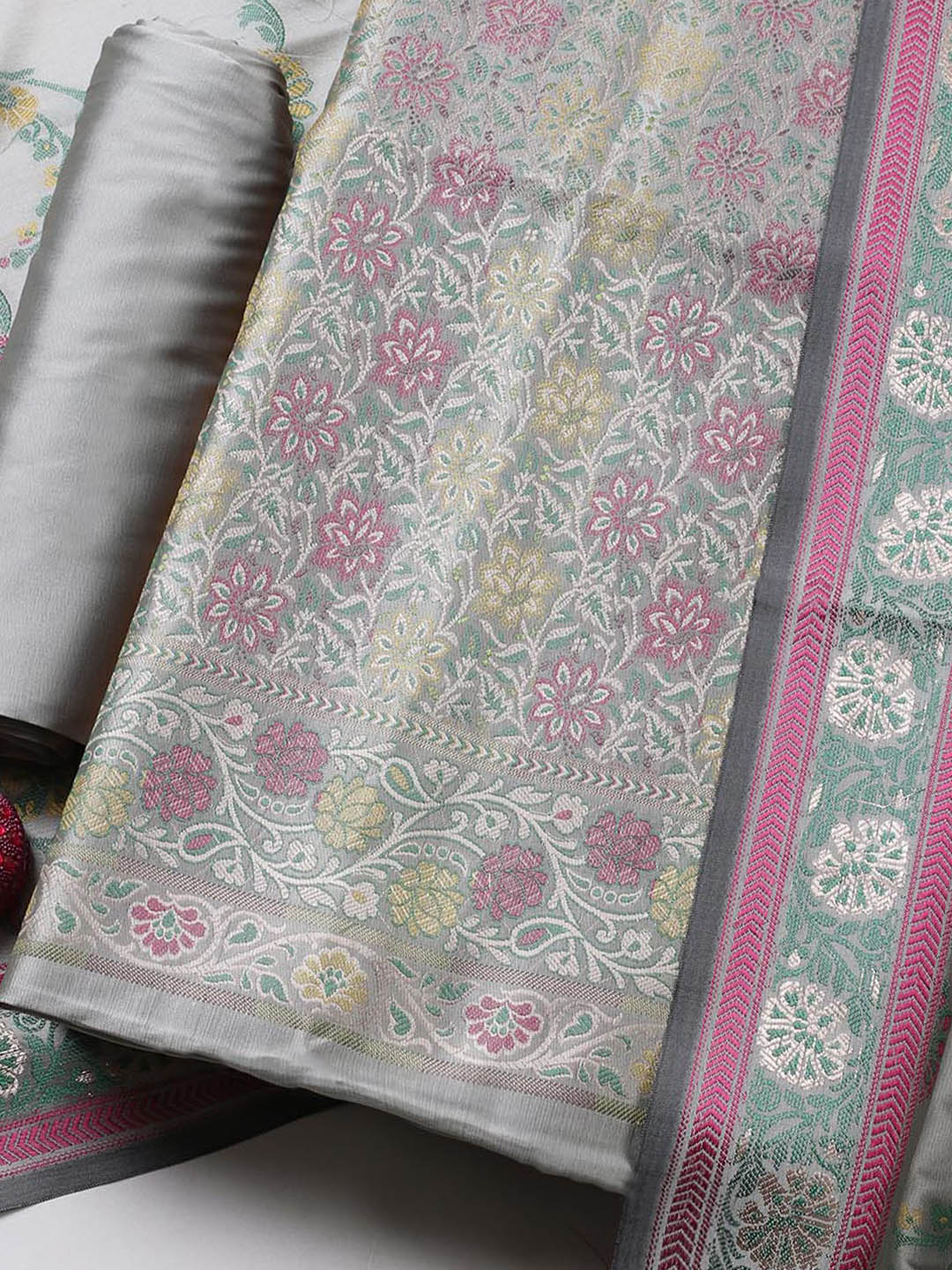Woven Design Chanderi Unstitched Suit With Pant &amp; Dupatta