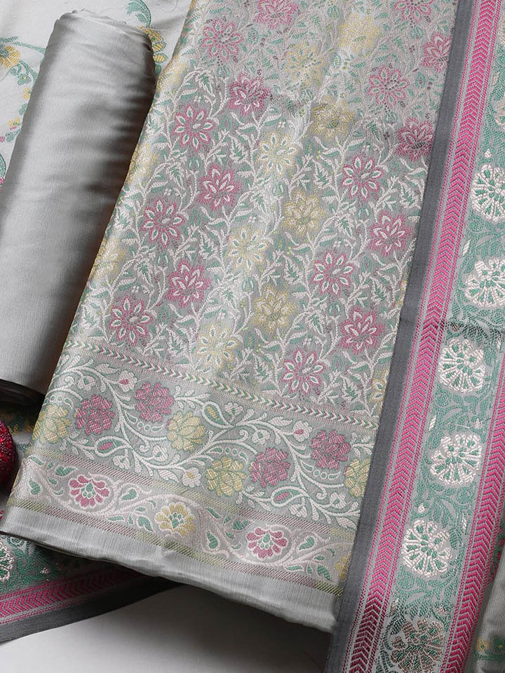 Woven Design Chanderi Unstitched Suit With Pant &amp; Dupatta