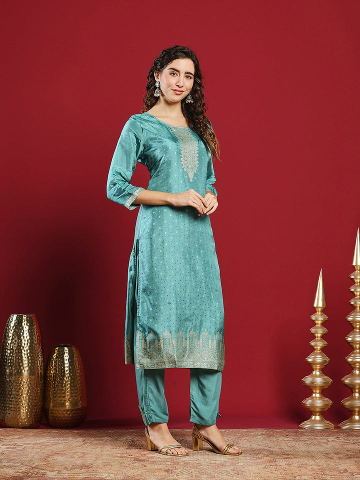 Embroidered Cotton Kurta With Pant &amp; Dupatta