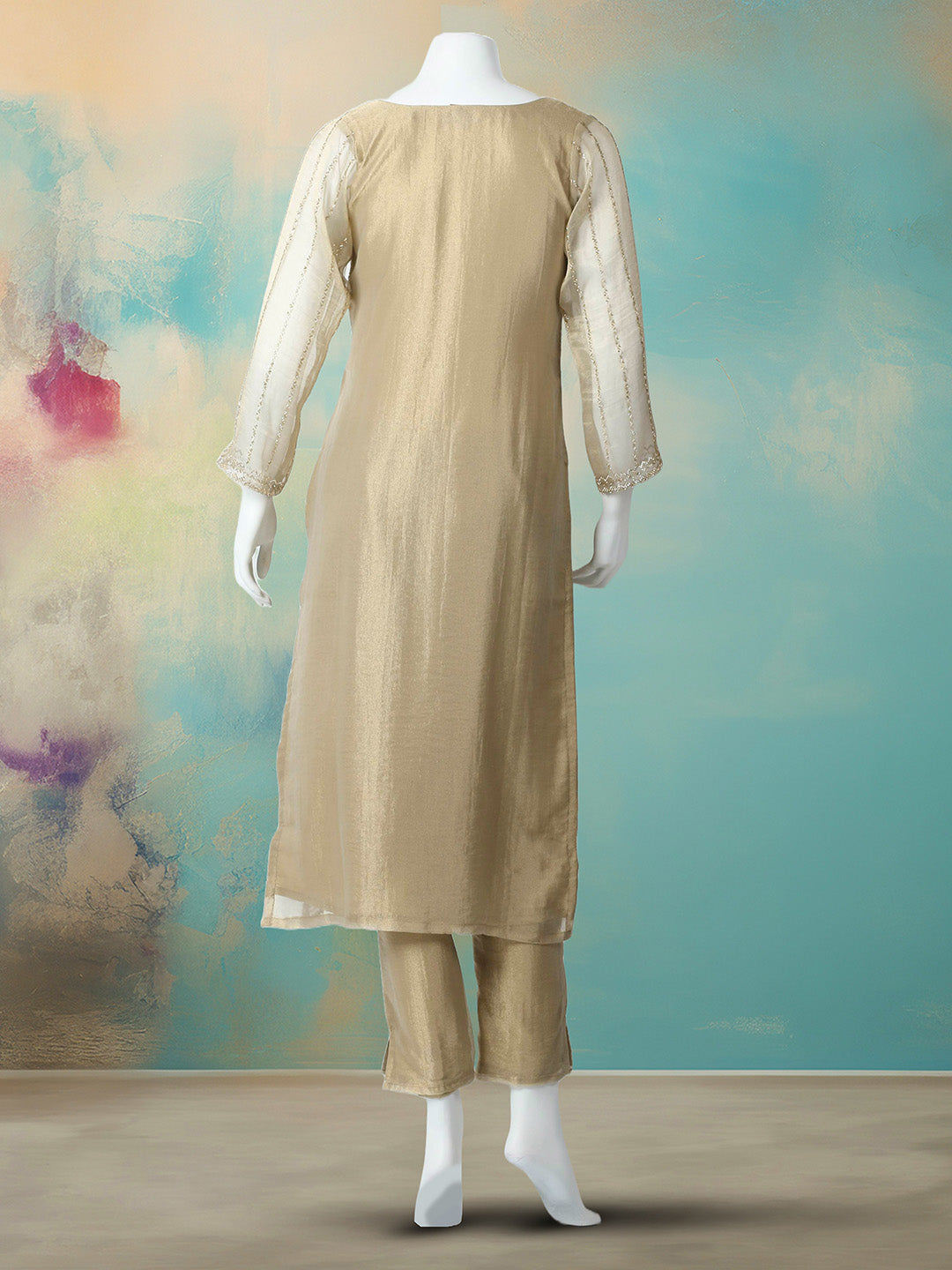CutDana Embroidered Tissue Stitched Kurta With Pant &amp; Dupatta
