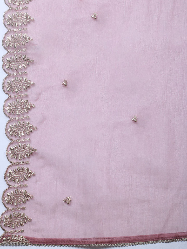 Embroidered Chanderi Unstitched Suit With Pant &amp; Dupatta