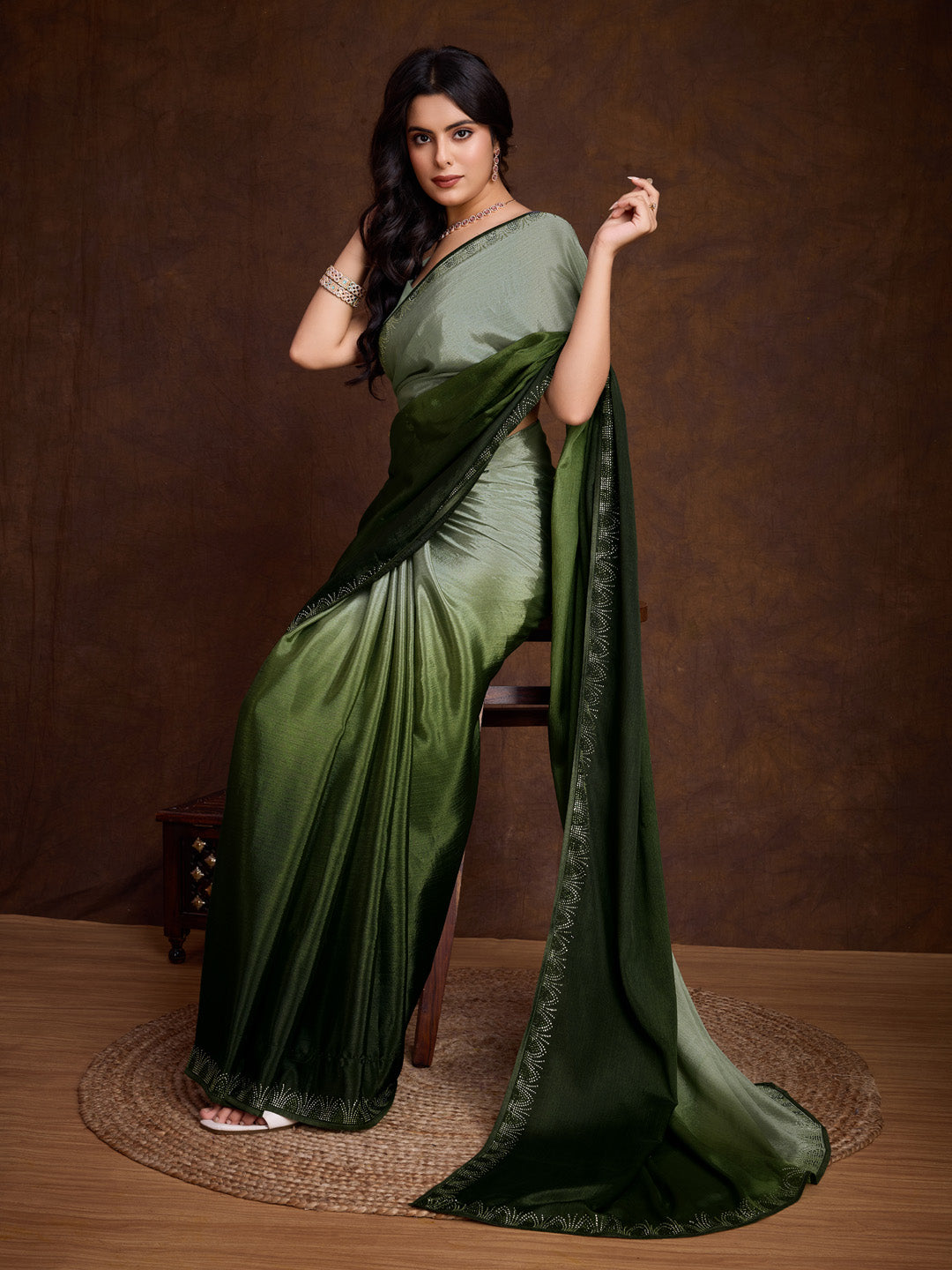 Embroidered Chinon Saree