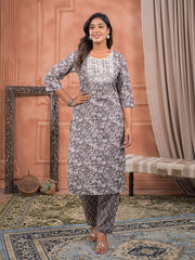 Printed Cotton Kurta With Pant & Dupatta