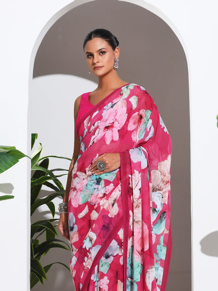Floral Printed Georgette Saree