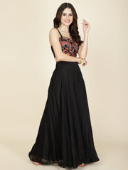 Resham Embroidered Crepe Crop Top With Sharara & Shrug