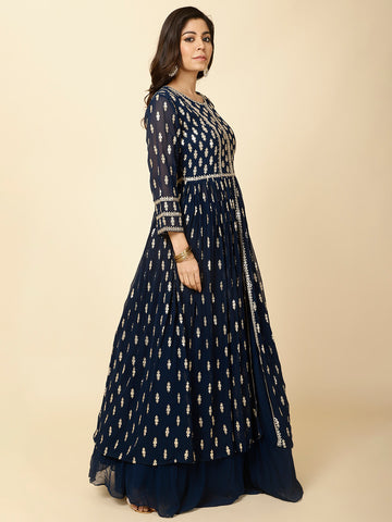 All Over Sequence Work Georgette Kurta With Skirt & Dupatta
