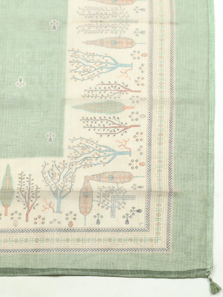 Printed Linen Blend Unstitched Suit With Pant &amp; Dupatta