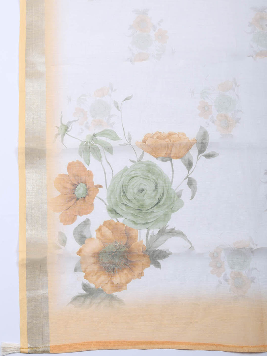 Printed Linen Blend Unstitched Suit With Pant &amp; Dupatta