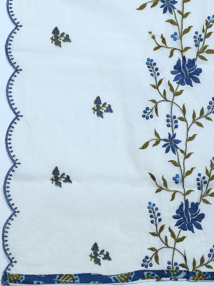 Neck Embroidered Cotton Blend Unstitched Suit With Dupatta