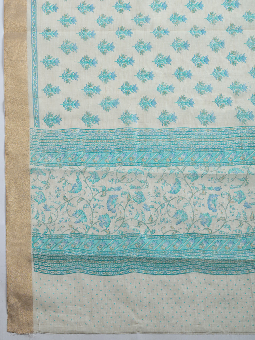 Printed, Chanderi Unstitched Suit With Pant &amp; Dupatta
