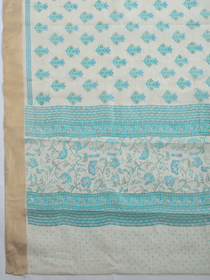 Printed, Chanderi Unstitched Suit With Pant &amp; Dupatta