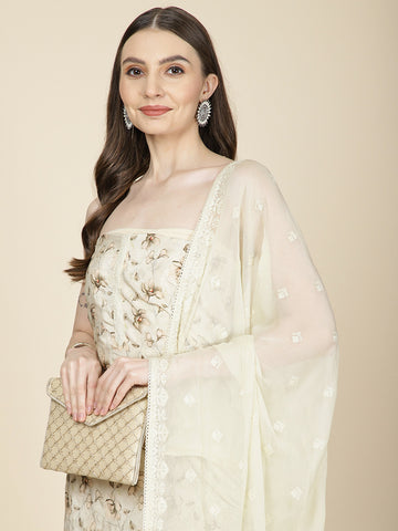 Neck Patti Chiffon Unstitched Suit Piece With Dupatta