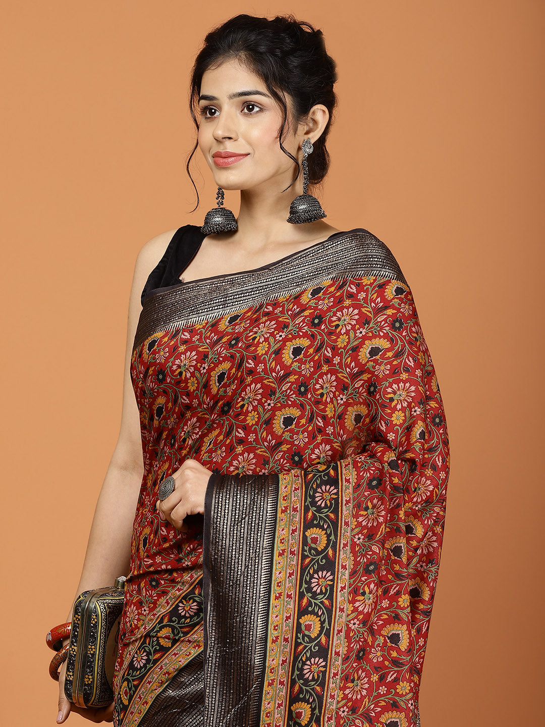 Floral Zari Border Printed Art Silk Woven Saree