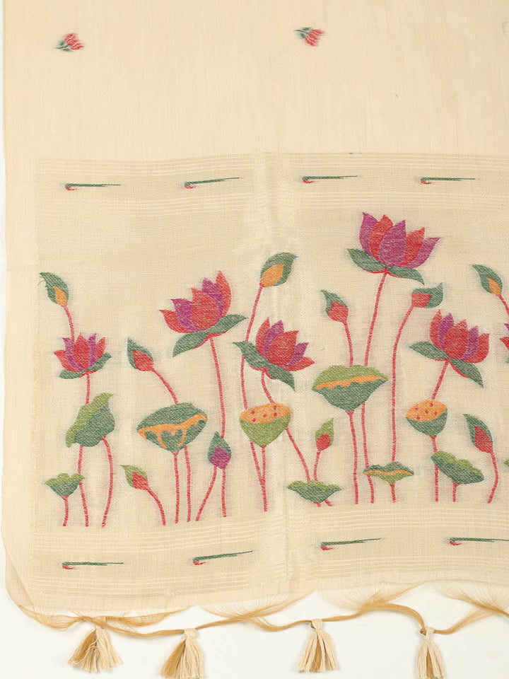 Embroidered Chanderi Unstitched Suit With Pant &amp; Dupatta