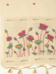 Embroidered Chanderi Unstitched Suit With Pant & Dupatta