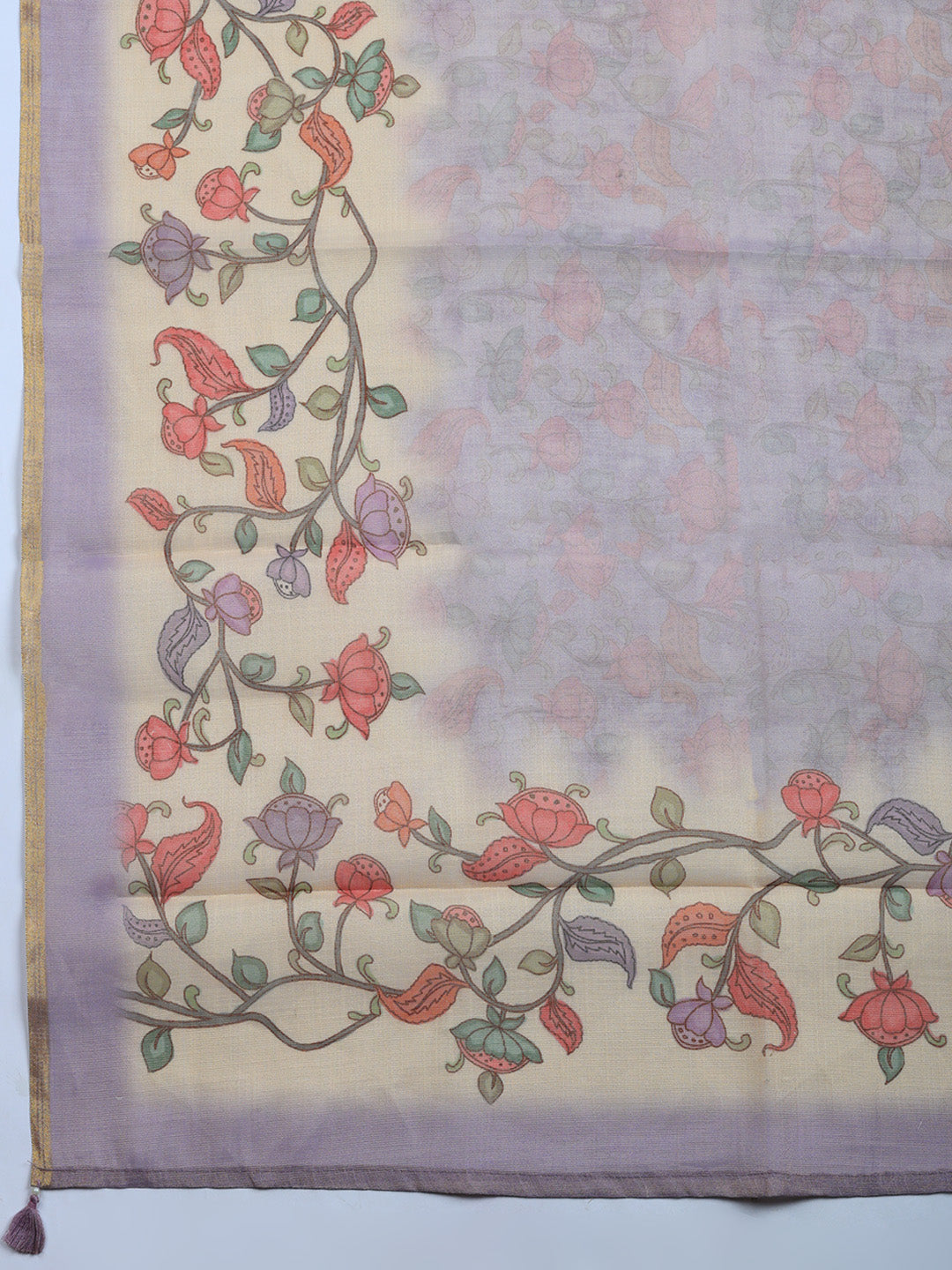 Printed Linen Blend Unstitched Suit With Pant &amp; Dupatta