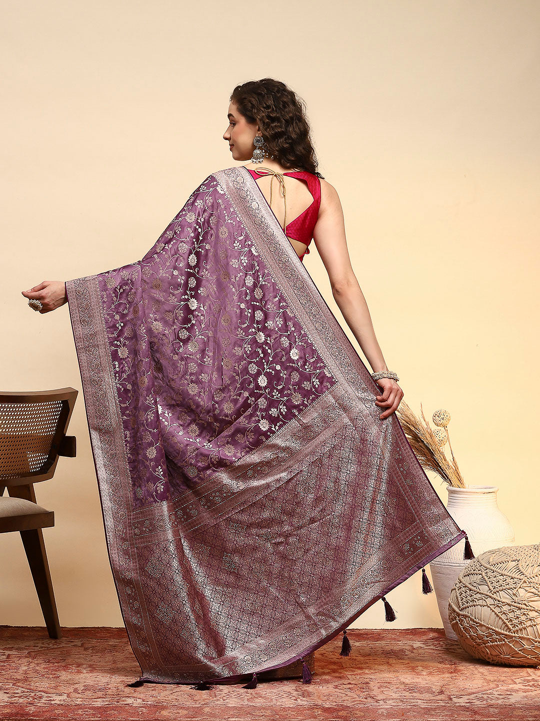 Embroidered Satin Saree