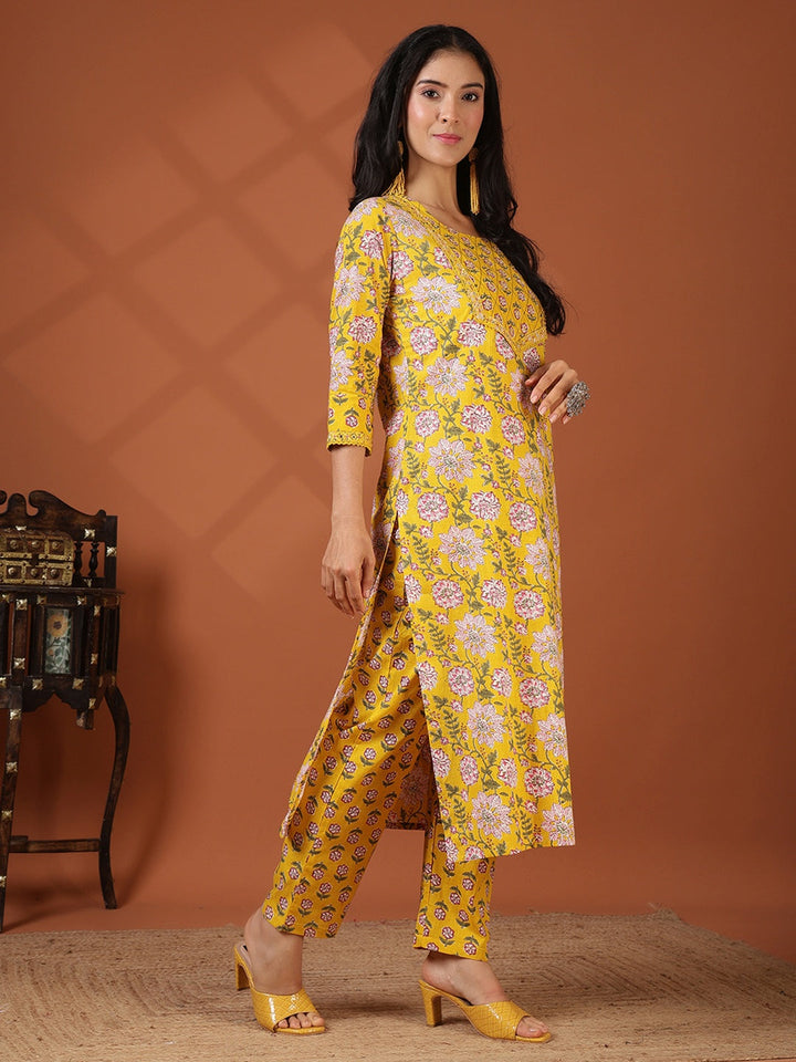 Printed Cotton Blend Kurta With Pant &amp; Dupatta
