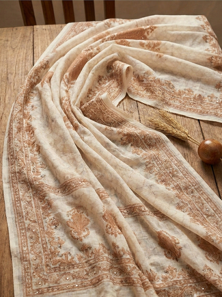 Printed Cotton Blend Unstitched Suit With Pant &amp; Dupatta