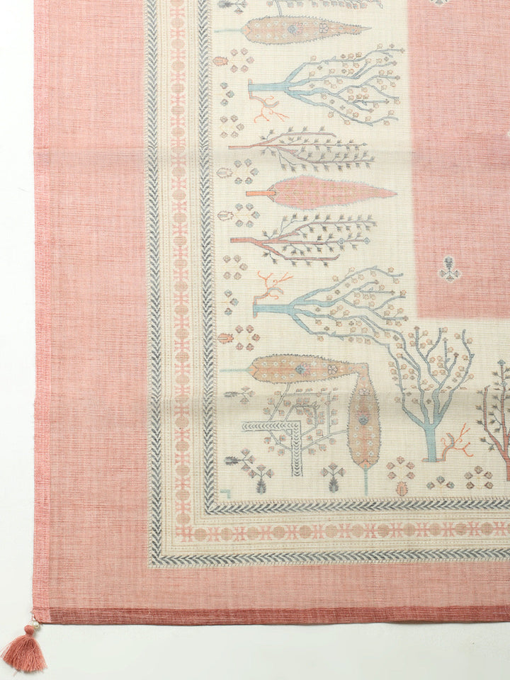 Printed Linen Blend Unstitched Suit With Pant &amp; Dupatta