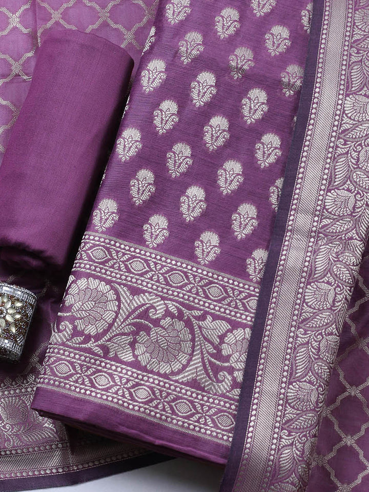 Banarasi Chanderi Unstitched Suit With Pant &amp; Dupatta