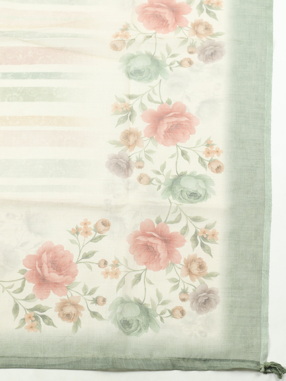 Printed Linen Blend Unstitched Suit With Pant &amp; Dupatta