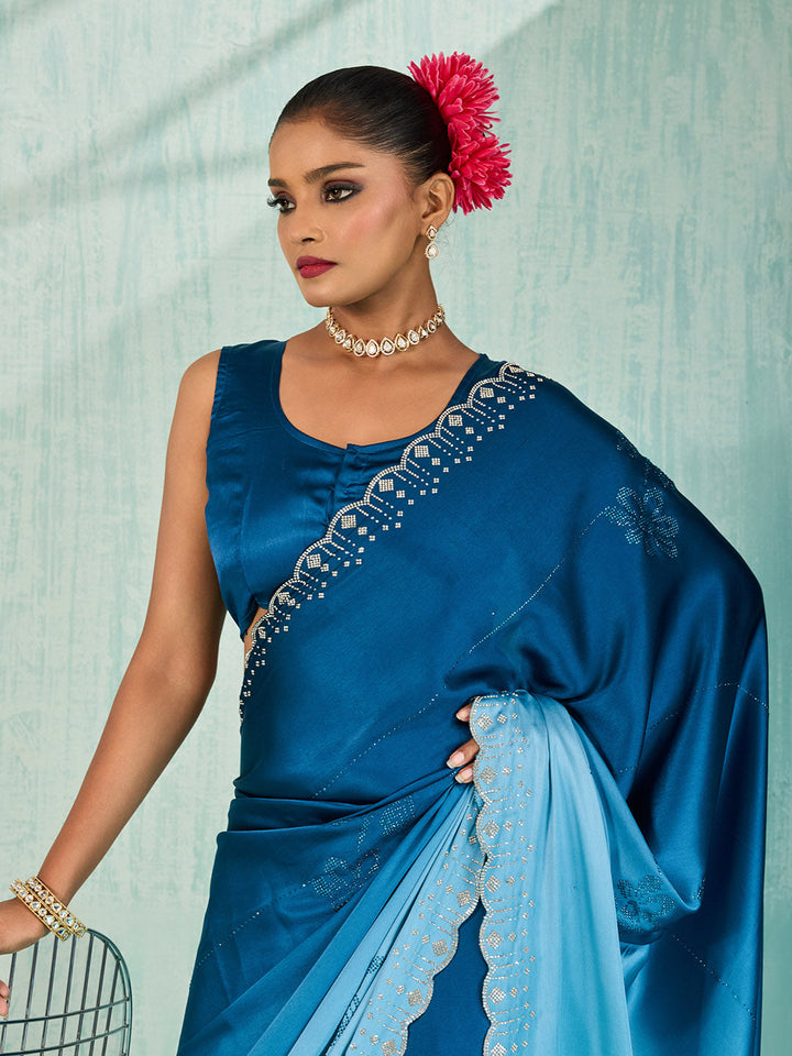 Embroidered Satin Saree