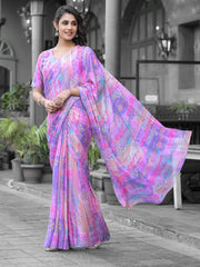 Printed Georgette Readymade Saree With Stitched Blouse