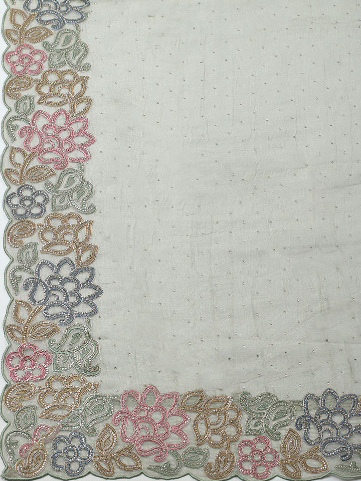 Embroidered Tissue Unstitched Suit With Pant &amp; Dupatta