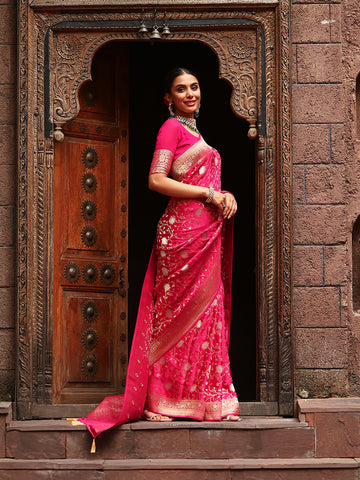 Zari Jaal Satin Woven Saree