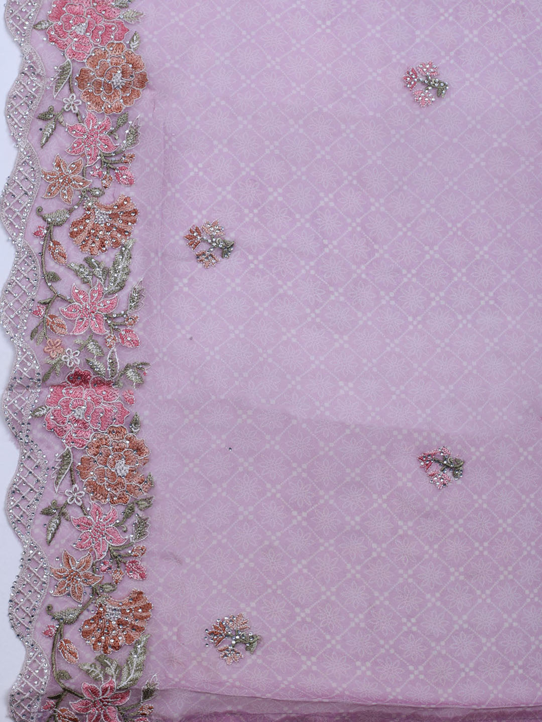 Embroidered Organza Unstitched Suit With Dupatta