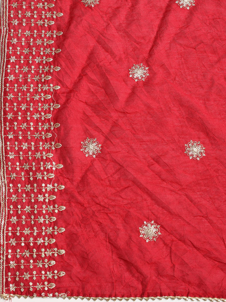 Neck Embroidered Cotton Blend Unstitched Suit With Dupatta