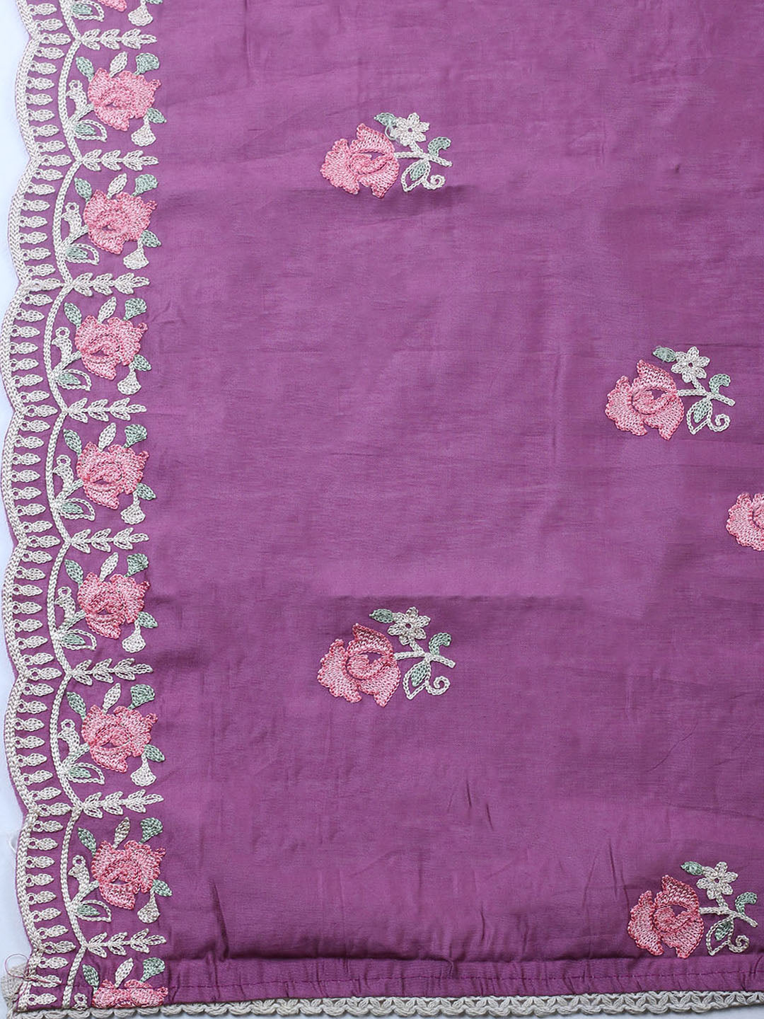 Embroidered Chanderi Unstitched Suit With Pant &amp; Dupatta
