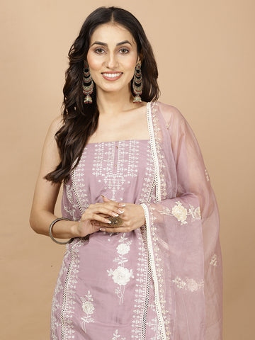 Neck Embroidered Muslin Unstitched Suit Piece With Dupatta