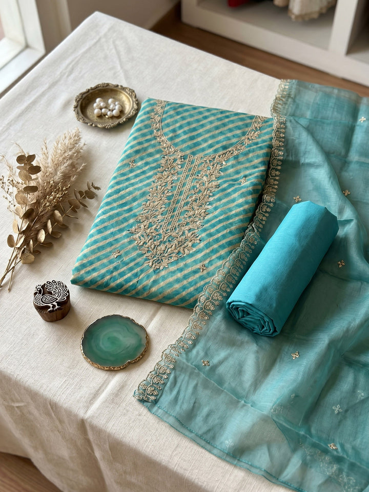 Neck Embroidered Organza Unstitched Suit With Dupatta