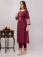 Neck Patti Cotton Kurta With Pants